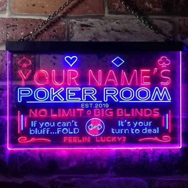 Personalized Poker Room Dual LED Neon Light Sign2